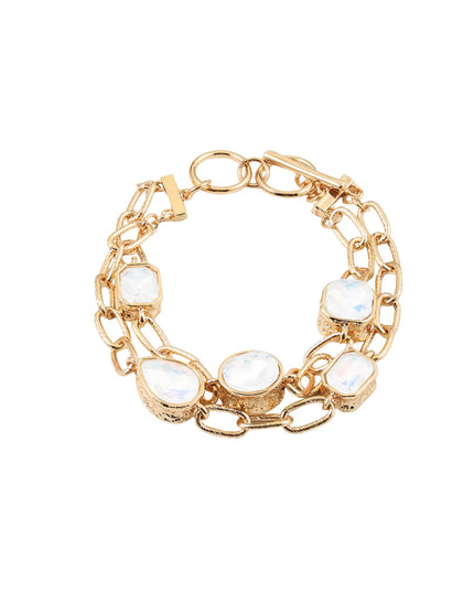 Shaped Bezel Crystals Double Gold Chain Link Toggle Bracelet