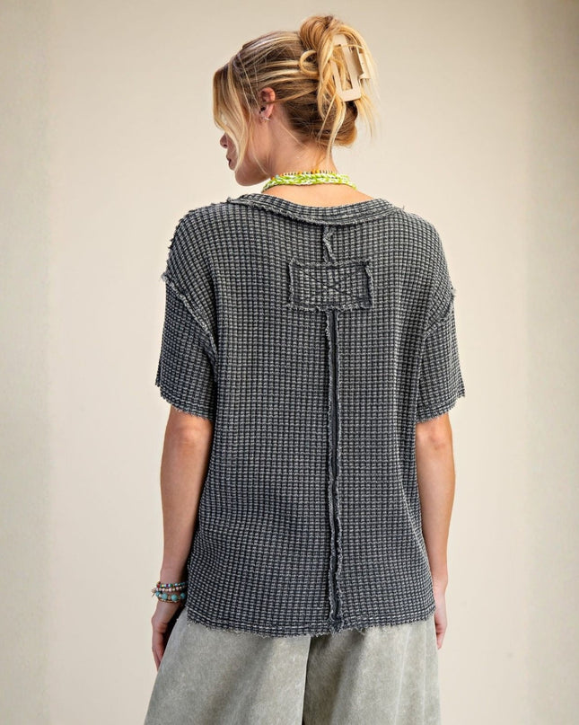 Waffle Textured Patch Pocket Short Sleeve Top
