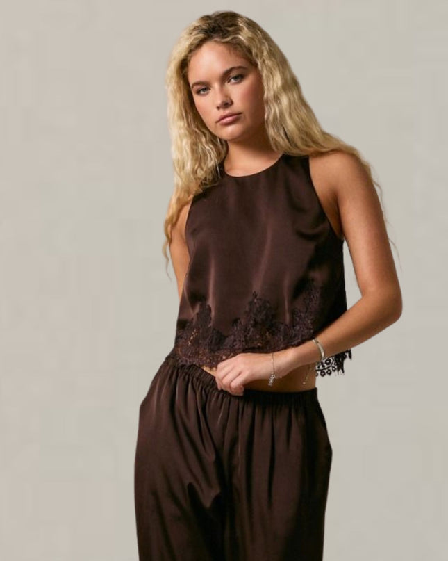 Halter Neck Lace Trim Sleeveless Top