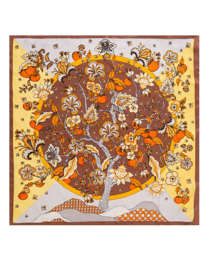 Botanical Tree and Fruit Print Square Bandana Scarf