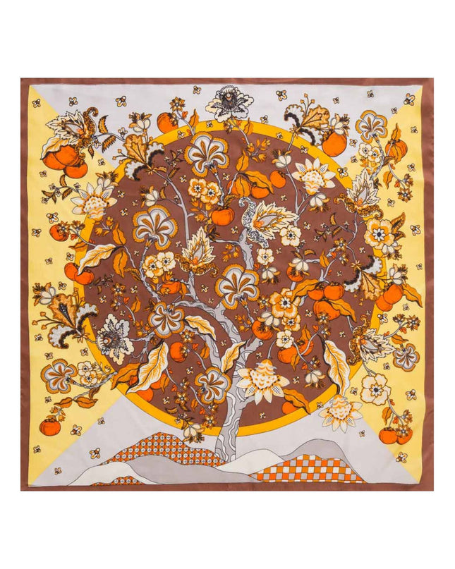 Botanical Tree and Fruit Print Square Bandana Scarf