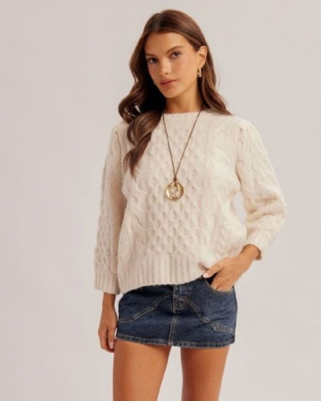 Puff Sleeve Cable Knit Sweater