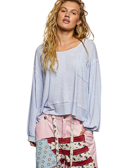 Round Neck Chest Pocket Long Sleeve Top