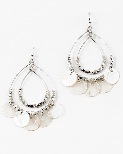 Disc Shell Charm Beaded Double Teardrop Earrings