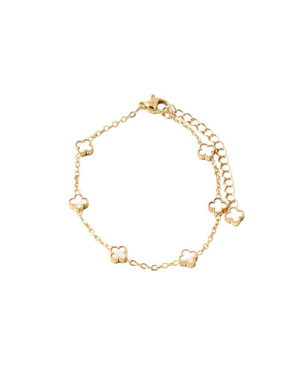 Mother Of Pearl Clover Chain Link Station Bracelet