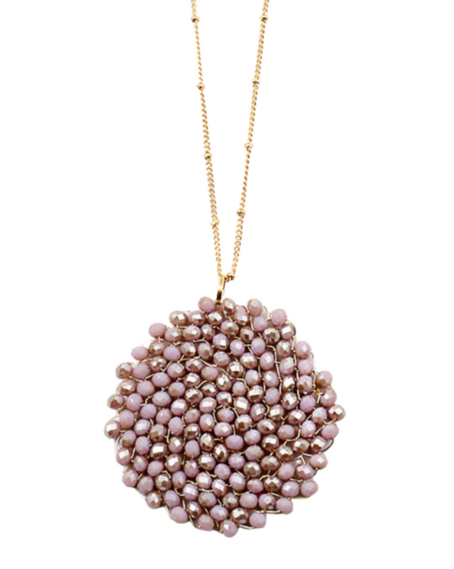 Crystal Circle Threaded Pendant Long Necklace
