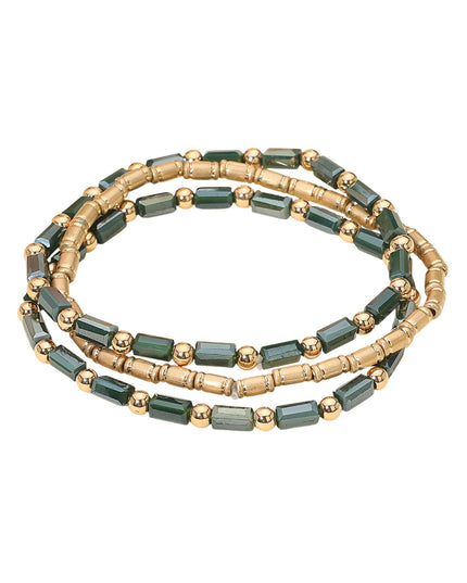 Metal Crystal Rectangle Beads 3 Bracelet Set