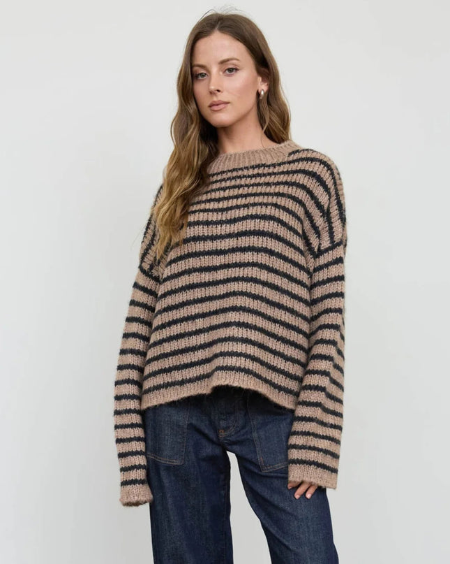 Stripe Rolled Edge Detail Knit Sweater