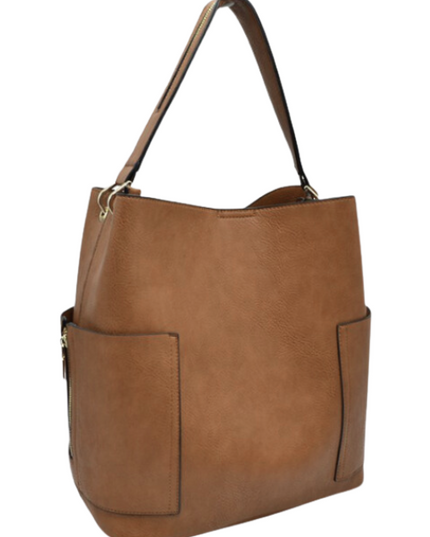 Zipper On Shoulder Strap & Side Pocket Hobo Tote Bag