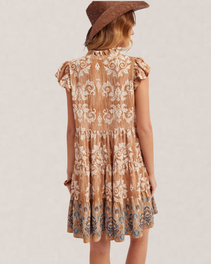Floral Printed Ruffle Cap Sleeve Mini Dress