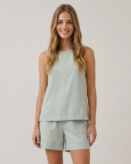 Vertical Contrast Stitch Sleeveless Flare Swing Top