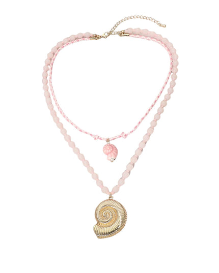 Ceramic Fish Gold Metal Shell Pendant Beaded Layered Necklace