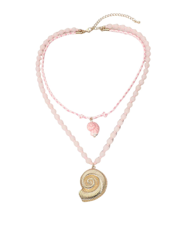 Ceramic Fish Gold Metal Shell Pendant Beaded Layered Necklace