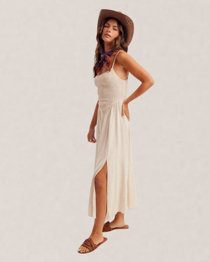 Smocked Corset Spaghetti Strap Midi Dress