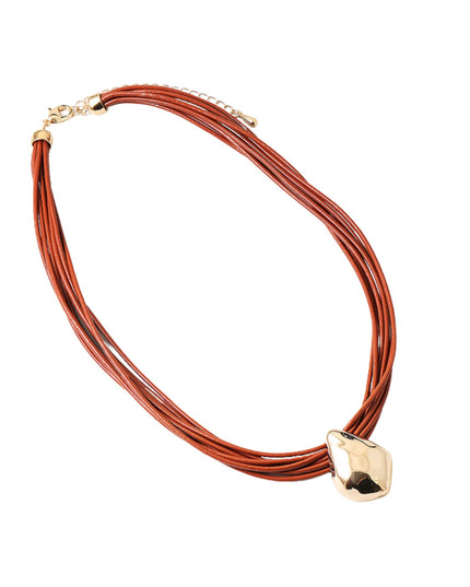 Gold Teardrop Multi Strand Cord Necklace