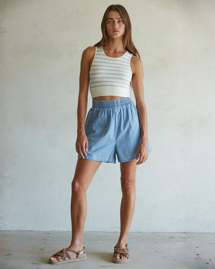 Uphills Elastic Waist Denim Shorts