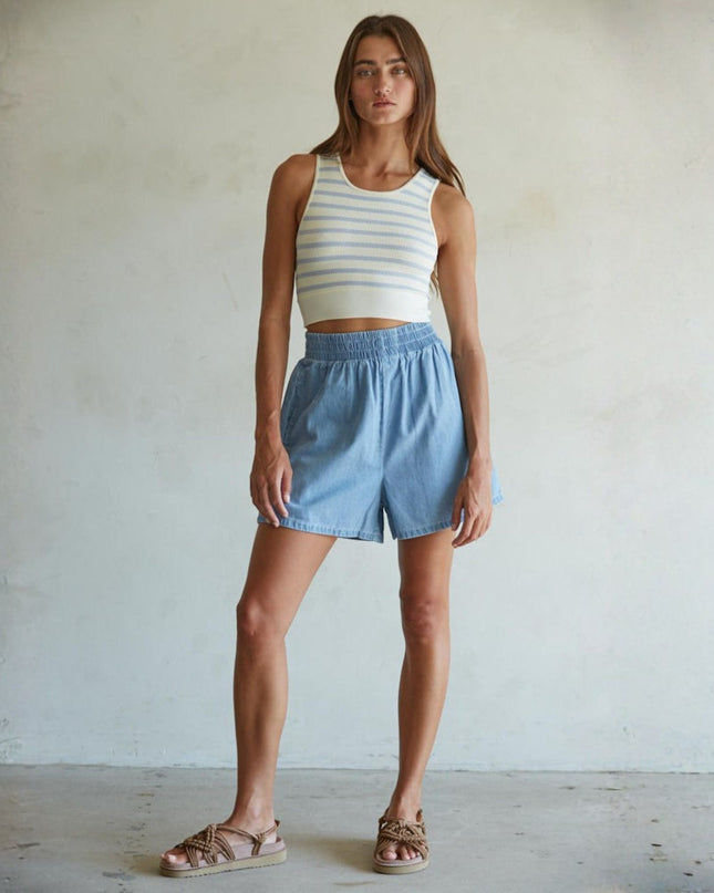 Uphills Elastic Waist Denim Shorts