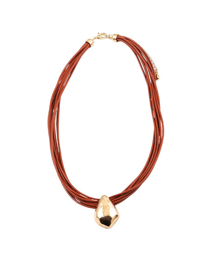 Gold Teardrop Multi Strand Cord Necklace