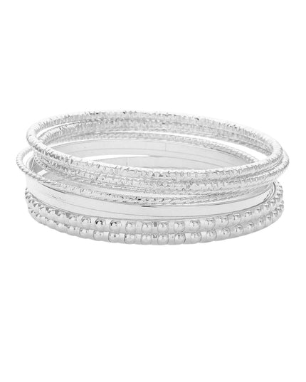 Textured Metal Stackable Multi Layered Bracelets 8 Set