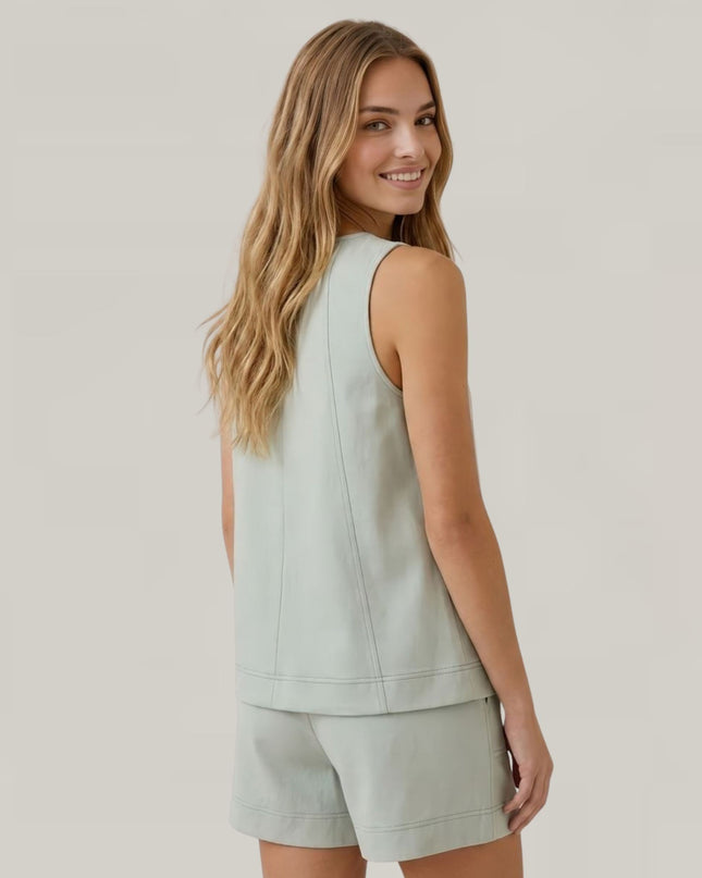 Vertical Contrast Stitch Sleeveless Flare Swing Top