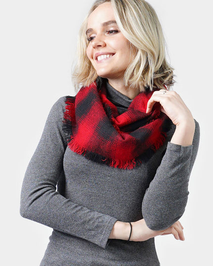 Short Fringe Plaid Infinity Scarf