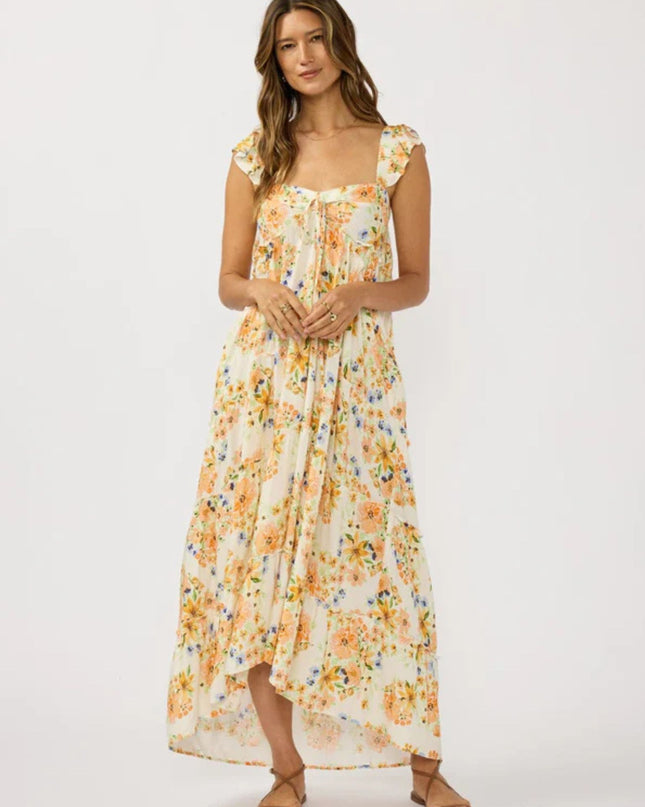 Florentina Printed Ruffle Spaghetti Strap Tiered Maxi Dress