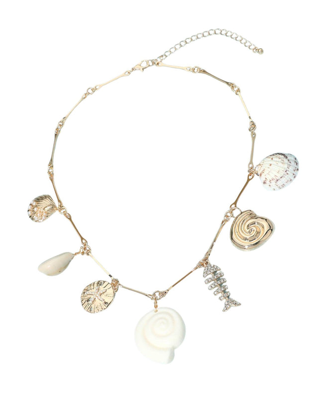 Ocean Sea Life Shell Sand Dollar Charm Station Necklace