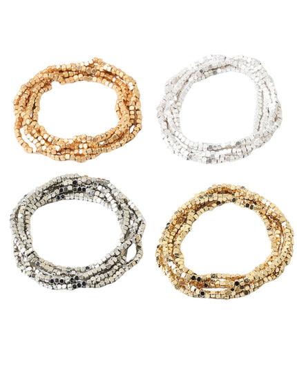 Metal Square Cube Beaded 5 Bracelet Set