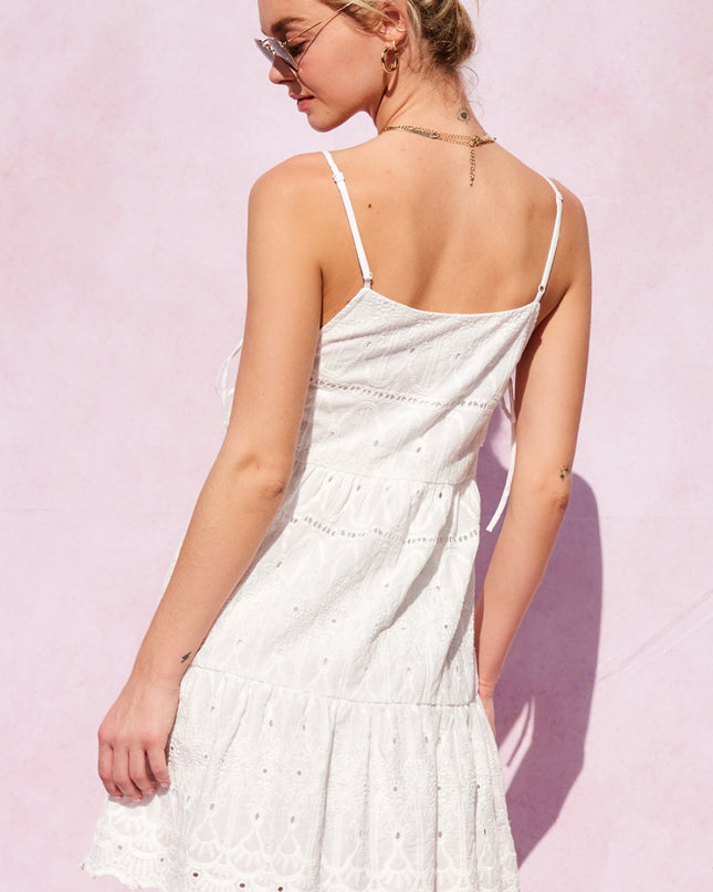 Side Tie Embroidery Mini Dress
