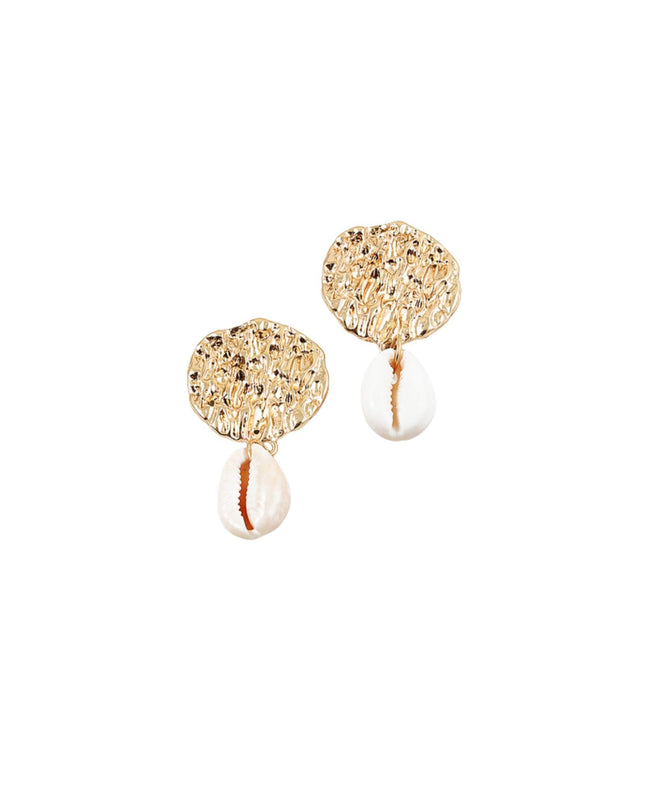 Round Hammered Puka Shell Earrings