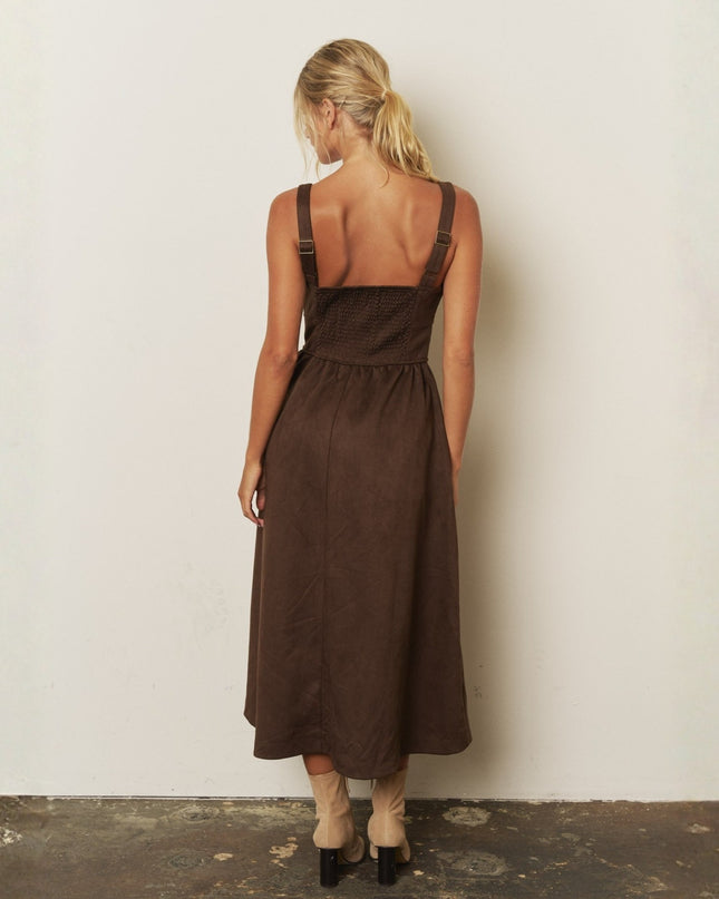 Lace Up Front Sleeveless Suede Midi Dress