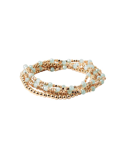 Spaced Resin Bead Gold Metal Ball Beaded 5 Bracelet Set