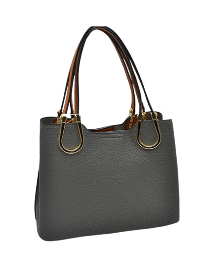 Structured Black & Gold Detailed Handle Handbag