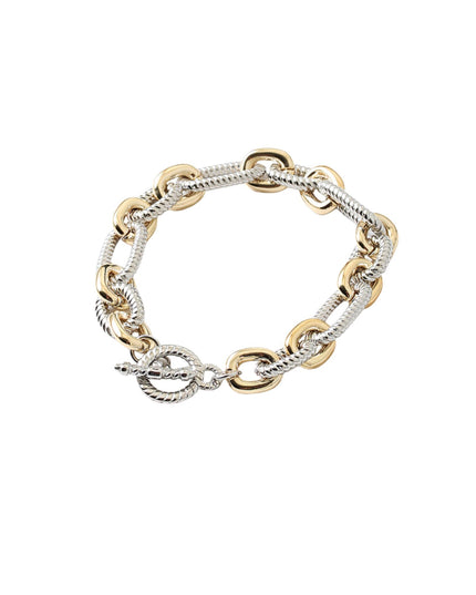 Two Tone Metal Plain Twisted Oval Link Toggle Bracelet