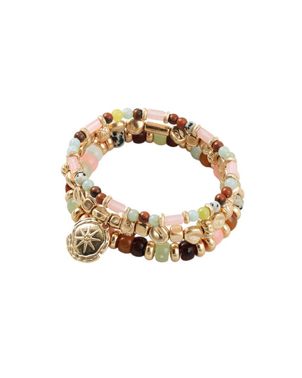 Gold Octagram Star Charm Mixed Beaded 3 Bracelet Set