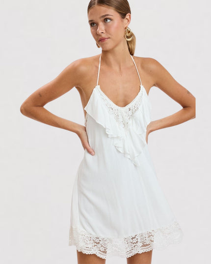 Halter Neck Open Back Tie Swing Mini Dress