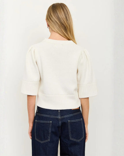 Puff Shoulder Short Sleeve Cropped Sweater