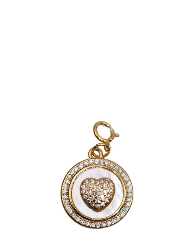 Crystal Heart White Shell Round Gold Charm