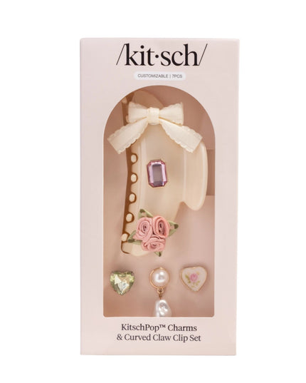 Kitschpop Pearlized Cream Curved Claw Clip 7pc Set Vintage