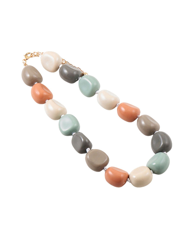 Chunky Resin Bead Cord Knotted Gold Clasp Necklace