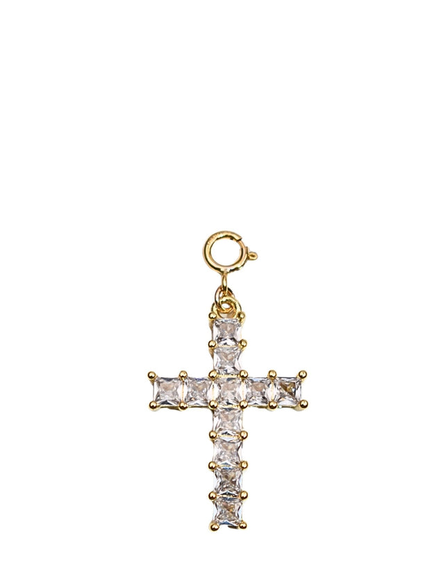 Square Stone Cross Gold Charm