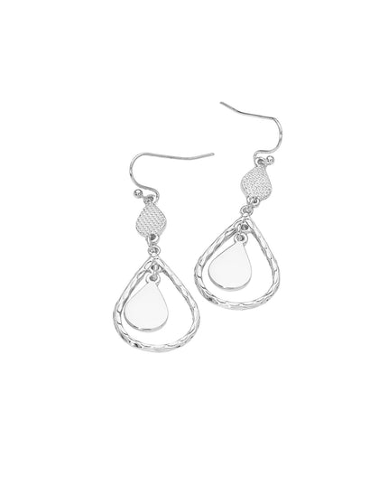 Textured Metal Hoop Teardrop Link Drop Earrings