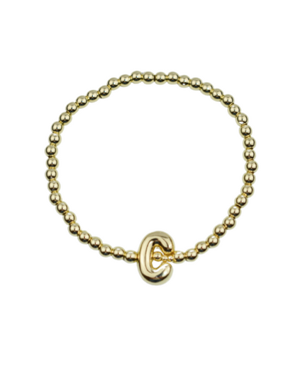 Bubble Initial Ball Gold Stretch Bracelet