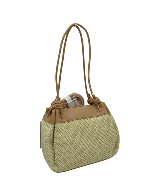 Straw Knotted Vegan Leather Strap Shoulder Bag