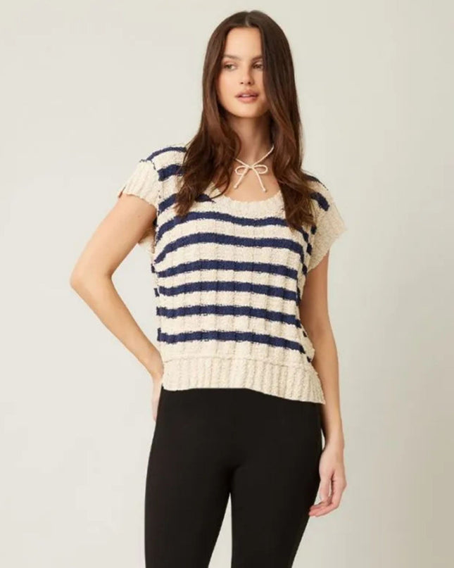 Striped Short Sleeve Lightweight Knit Sweater