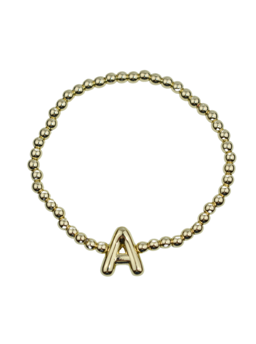 Bubble Initial Ball Gold Stretch Bracelet