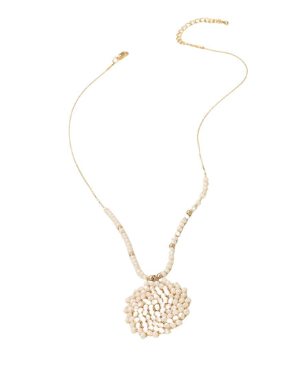 Round Beaded Pendant Gold Metal Statement Necklace