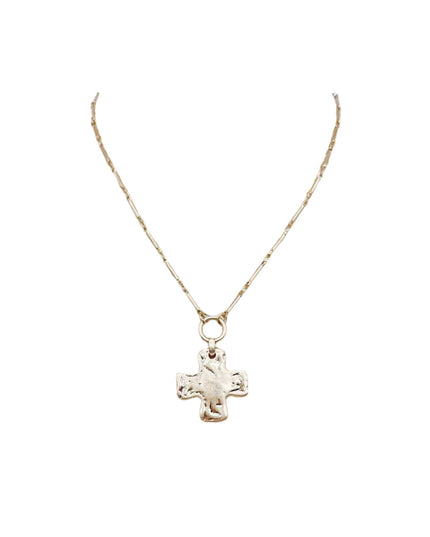 Hammered Cross Ring Charm Thin Chain Necklace