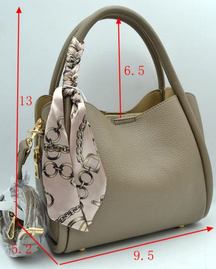 Scarf Detail Pebbled Vegan Leather Satchel Handbag
