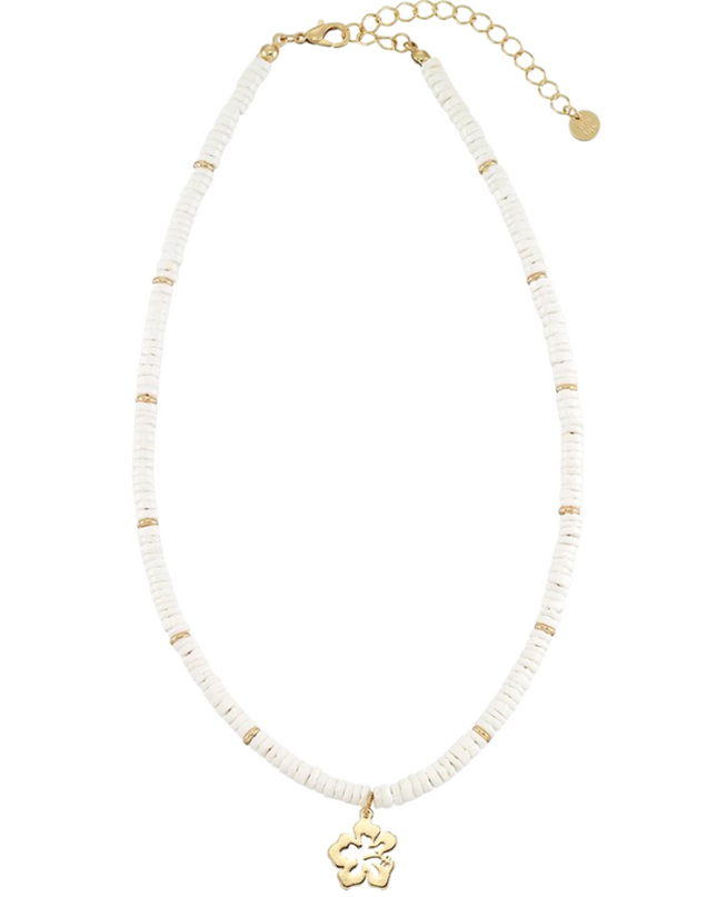 Hibiscus Flower White Clam Shell Necklace
